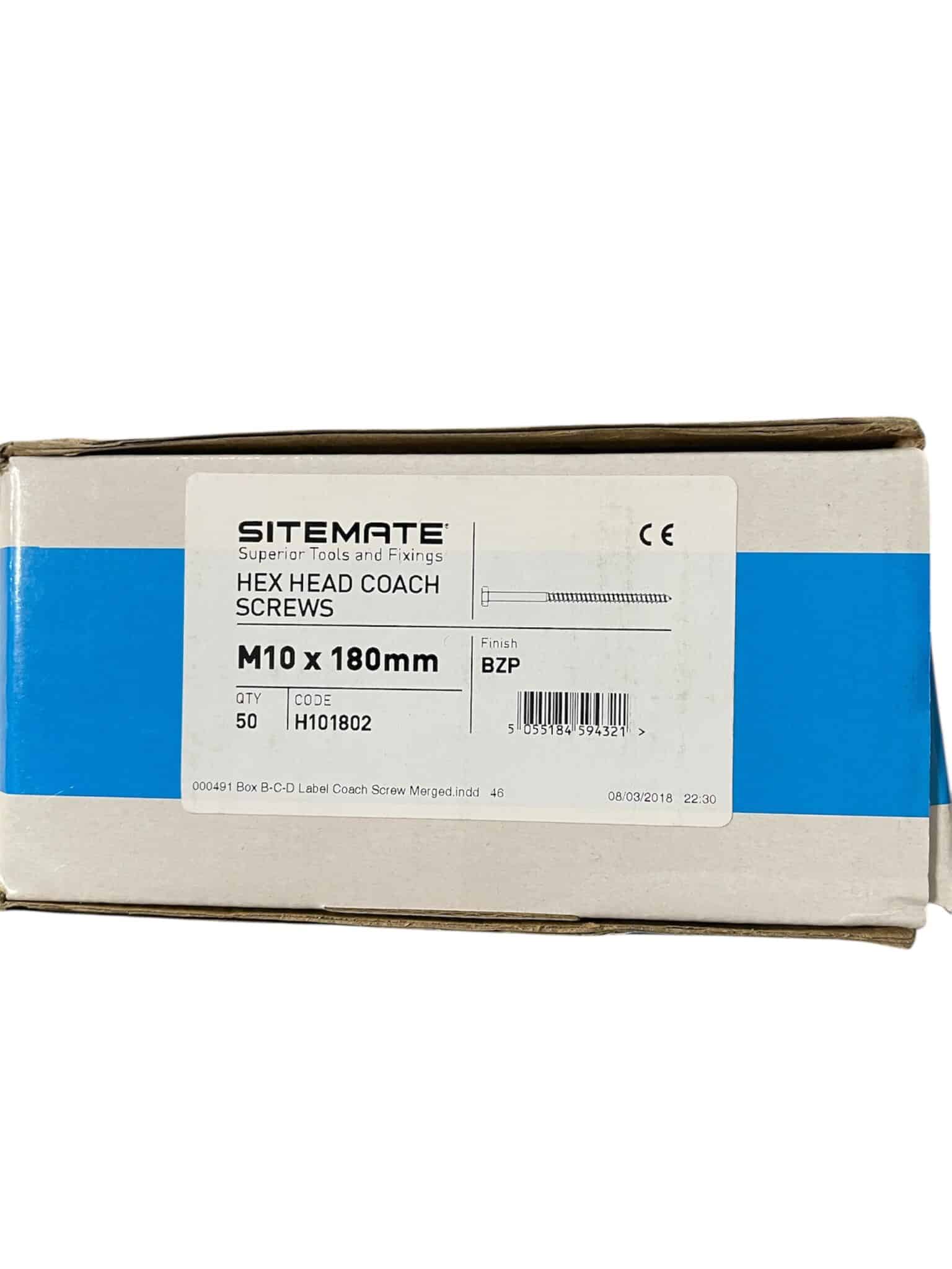 Coach Screw M10 x 180 (50 in Box)